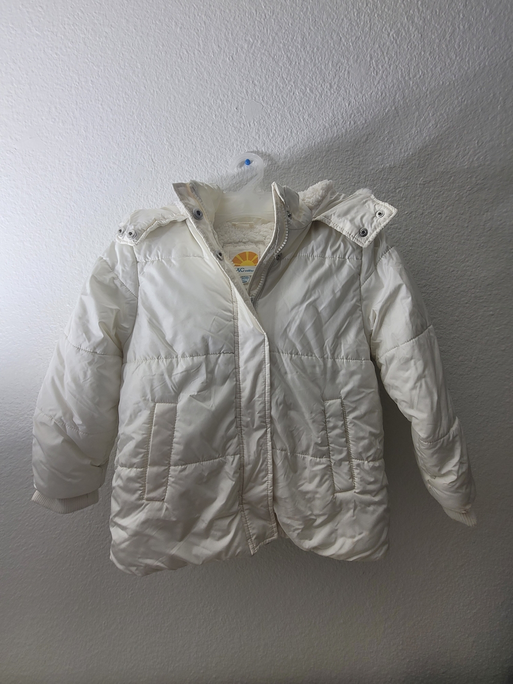 C&C California Kids Cream Puffer Jacket with Sherpa Hood